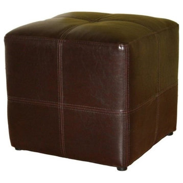 Pemberly Row Leather Cube Ottoman in Dark Brown