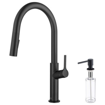 Fusion-T Single Handle Pull Down Sink Faucet With Soap Dispenser, Matte Black