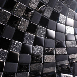Glossy and Matte Black Raindrop Modern Square Glass Mosaic Tiles - Home Accessories & Decor