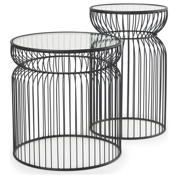 Shani Set of 2 Round, Black Metal With Glass, Accent Tables