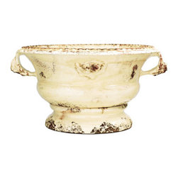 Vietri Rustic Garden Large Cream Low Planter - Indoor Pots And Planters