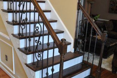 Example of a mid-sized classic wooden l-shaped mixed material railing staircase design in Richmond with painted risers