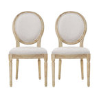 GDF Studio Phinnaeus French Country Fabric Dining Chairs (Set of 2), Griege/Natural