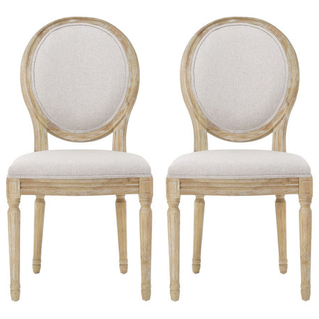 GDF Studio Phinnaeus French Country Fabric Dining Chairs (Set of 2), Griege/Natural