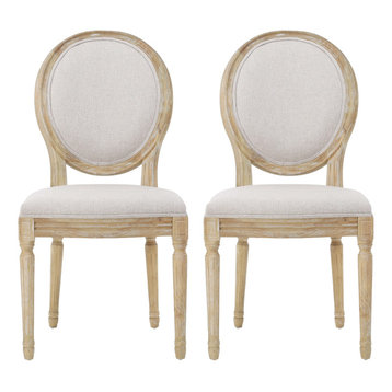 GDF Studio Phinnaeus French Country Dining Chairs, Set of 2, Griege/Natural