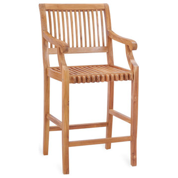 Teak Wood Castle Outdoor Patio Barstool with Arms