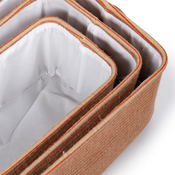 Truu Design 3-Piece Beautiful Jute and Cotton Fabric Storage Baskets in Orange