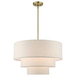 Livex Lighting - Livex Lighting Gladstone 4-Light Antique Brass Pendant Chandelier - The Gladstone pendant chandelier is both modern and versatile. The hand-crafted oatmeal colored fabric hardback shade is set off by the silky white fabric on the inside setting a pleasant mood. The four-light triple drum shade adds character to this handsomely styled pendant. Perfect fit for the living room, dining room, kitchen and bedroom. This sleek design is shown in an antique brass finish.