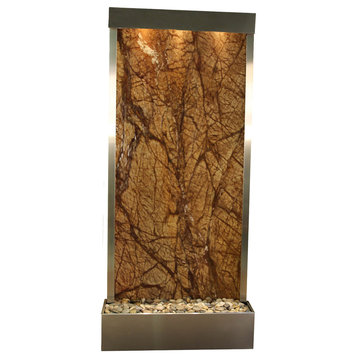 Tranquil River Flush Mount Water Fountain, Brown Marble, Stainless Steel