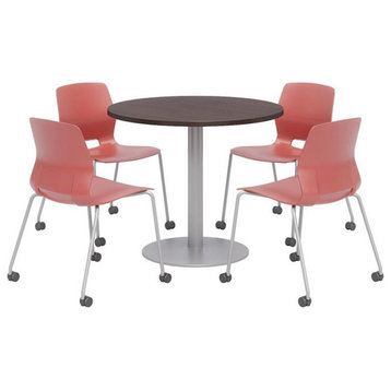 Olio Designs Espresso Round 42in Lola Dining Set - Coral Caster Chairs