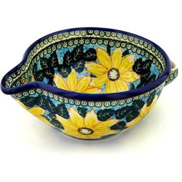 Polish Pottery 9" Stoneware Batter Bowl Hand-Decorated Design