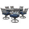 Margate 7-Piece Dining Set, Navy Blue, 6 Rockers, 40"x67" Dining Table