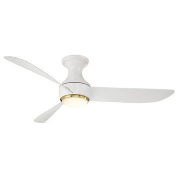 Corona 3-Blade Flush Mount Ceiling Fan, Soft Brass/Matte White
