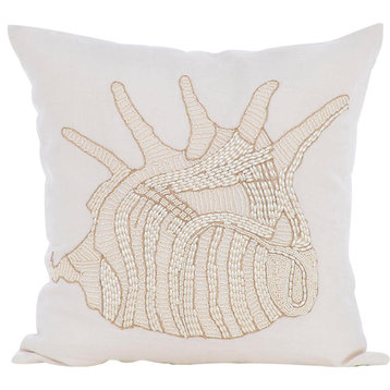 Single Cushion Cover Sofa Ivory & White 20"x20" Cotton Pearl - Royal Sea Shell