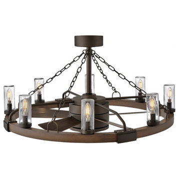 5-Blade Ceiling Fan Matte Black Arms and Round Driftwood Frame 6-Light Kit in