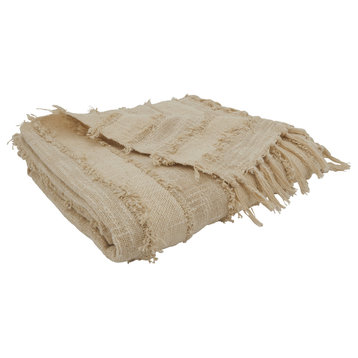 Throw Blanket With Fringe Design, Natural, 50"x60"