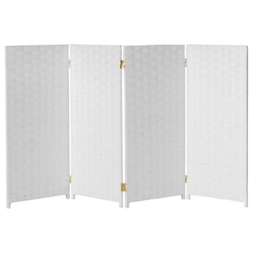 3 ft. Short Woven Fiber Room Divider 4 Panel White