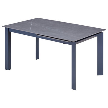 Matte Gray Ceramic Top and Metal Legs Extension Table