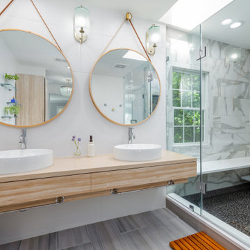Organic Elegance: Rift Cut Oak Floating Vanity Bathroom Renovation