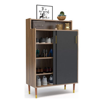 Modern Style 2-Door Shoebox Container Organizer Standing w/ Sliding Door
