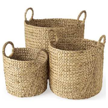 Set of Three Braided Wicker Storage Baskets