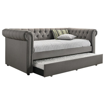 Kepner Tufted Upholstered Daybed Grey With Trundle