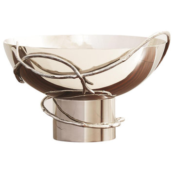 Round Metal Twig Wrapped Decorative Bowl Silver Nickel Swirl Scroll Centerpiece