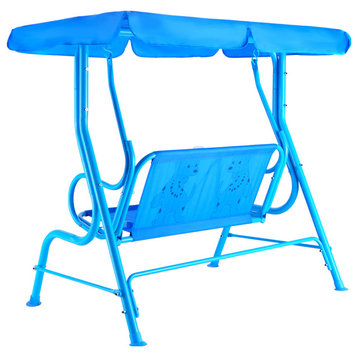 Costway Kids Patio Swing Chair Porch Bench Canopy 2 Person Yard Furniture blue