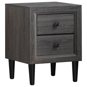 Nightstand W/2 Drawers Multipurpose Retro Grey Bedside Table Fully Assembled