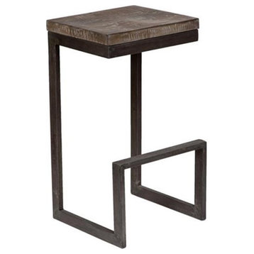 Porter Designs Cube Architectural Metal and Mango Wood 30" Bar Stool