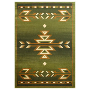 Lodi Collection Southwestern Area Rug - Olefin Rug with Jute Backing, Green, 5' X 7'