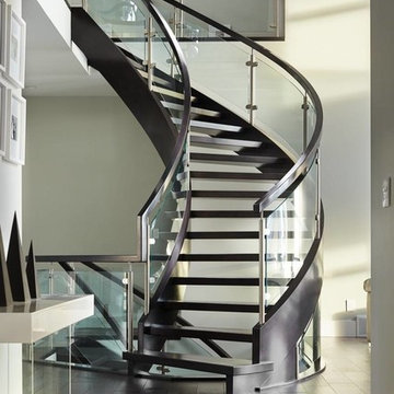 Open Rise Maple with Curved Clamped Glass Railing