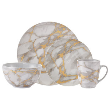 Safdie & Co. Porcelain Dinnerset 16 Piece Gold Marble