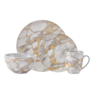 Safdie & Co. Porcelain Dinnerset 16 Piece Gold Marble