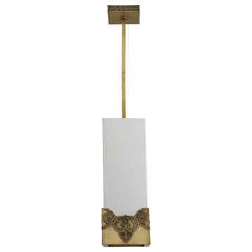 Iris Pendant, 4-Light, Antique Brass, Off-White Linen Shade, 8.5"W