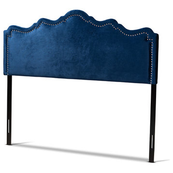 Nadeen Royal Blue Velvet Fabric Upholstered King Size Headboard