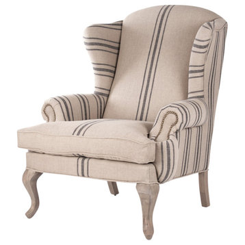 Zacharie Club Chair, English Khaki Linen With Blue Stripe