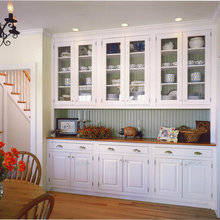 kitchen hutch with bead board backing and wooden counter top