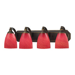 Elk Lighting - Elk Lighting 570-4B-SC 4 Light Vanity in Aged Bronze & scarlet Red Glass - Bathroom Vanity Lighting