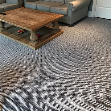 Masland Wool Coordinating Navy & White Carpet on Stairs & in Family Room