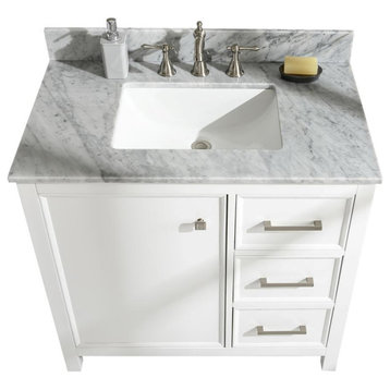 36" Blue Finish Sink Vanity Cabinet, White