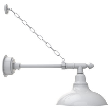 Gooseneck Barn Light With Vintage Arm With Chain, White, 12"