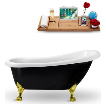 61" Streamline NAA481GLD-IN-GLD Clawfoot Tub and Tray With Internal Drain