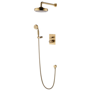 Complete Shower System With Rough-in Valve and Air Pressurization, Brushed Gold