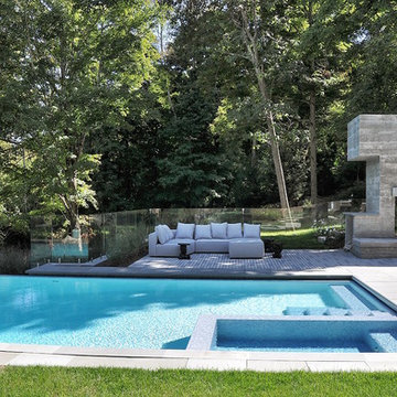 vanishing edge infinity glass tile swimming pool + interior spa