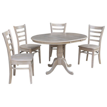 36" Round Extension Dining Table With 4 Emily Chairs