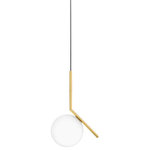 Akari - Lilly Pendant Lights, Black, 11.8 Inches, Cool Glow - Michael Anastassiades' love of industrial simplicity infuses this elegant pendant light. The blown opaline glass diffuser seems to float from an angled wand of brass-finished steel in a captivating aesthetic juggling act. It offers an evenly diffused glow suspended over a kitchen table or in an entryway. Installation required.