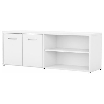Pemberly Row Low Storage Cabinet with Doors in White - Engineered Wood