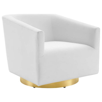 Twist Accent Lounge Performance Velvet Swivel Chair, Gold White