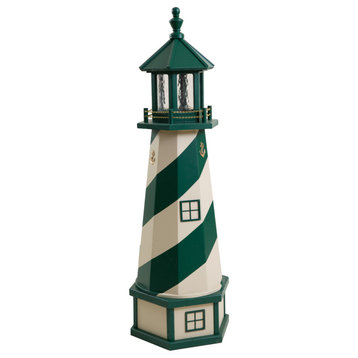 Outdoor Deluxe Wood and Poly Lumber Lighthouse Lawn Ornament, Green and Beige, 47 Inch, Standard Electric Light